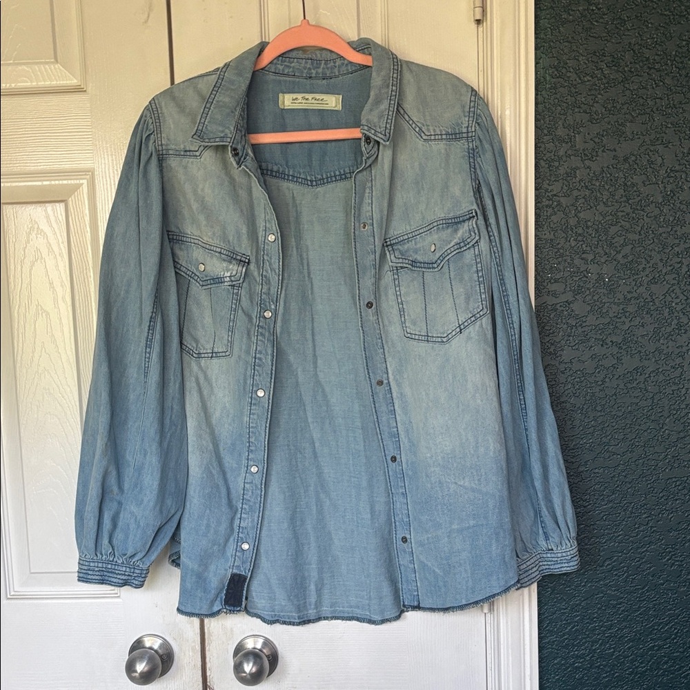 We The Free Blue Denim Blouse